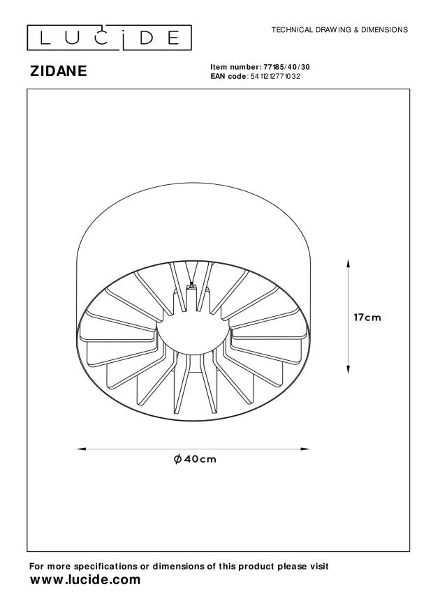 Lucide ZIDANE Plafonnière 1xE27 - Zwart