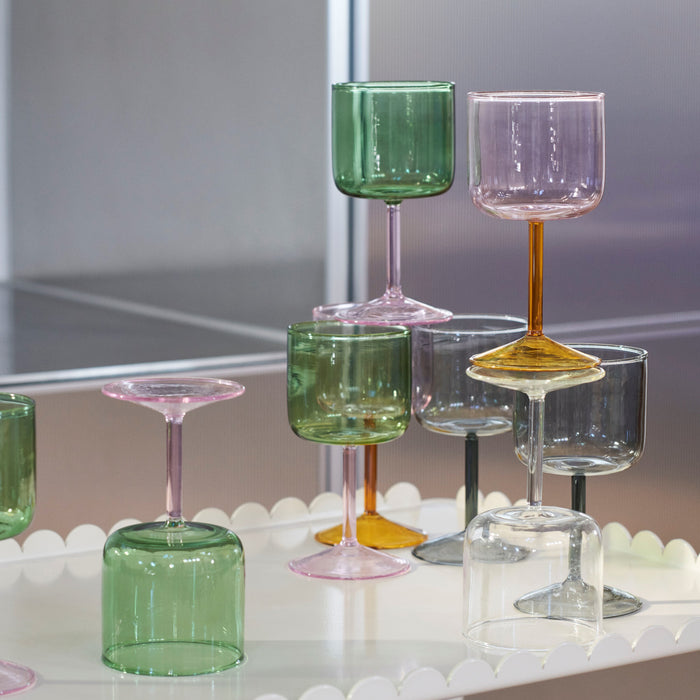 HAY Tint Wijnglazen 2 st. - 0,25 L - Roze/Groen