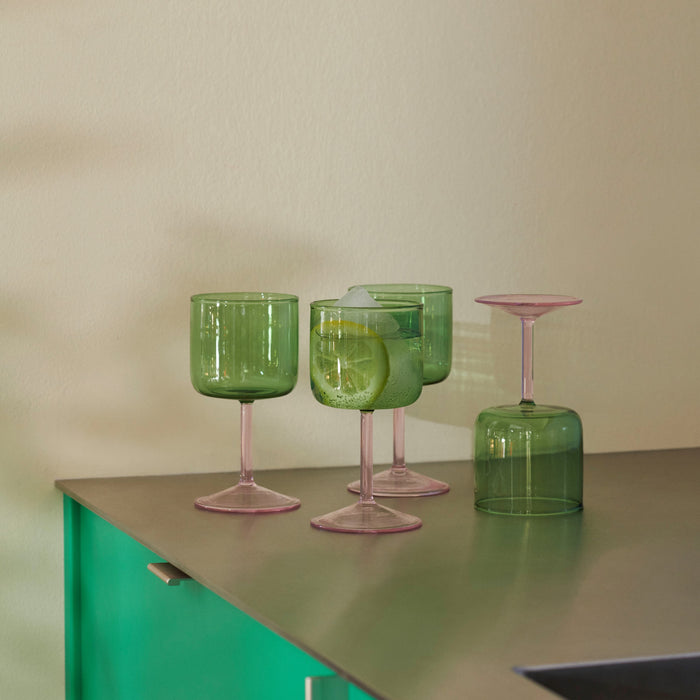 HAY Tint Wijnglazen 2 st. - 0,25 L - Roze/Groen