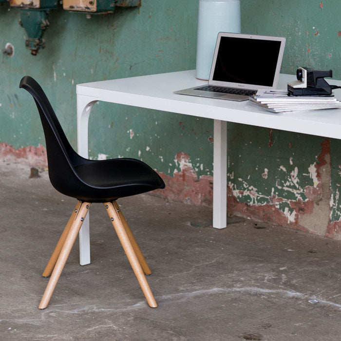 Essence Legno stoel - Zwarte zitting - Houten onderstel - Set van 2