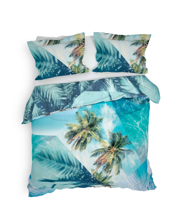 Heckett Lane Dekbedovertrek Katoen Satijn Jaron - palm blue