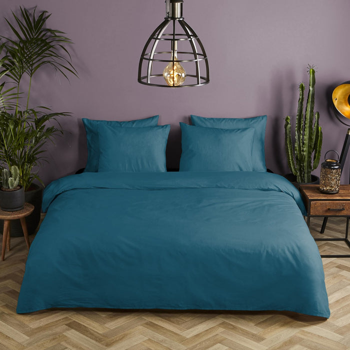 HIP Dekbedovertrek Uni 200x200|220 cm petrolblauw