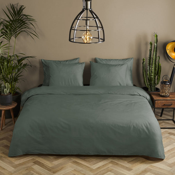 HIP Dekbedovertrek Uni 200x200|220 cm olijfgroen
