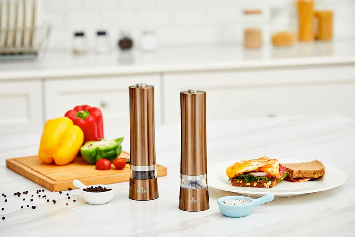 Buccan - Elektrische Peper en zoutmolen - Rosegoud - 2 stuks