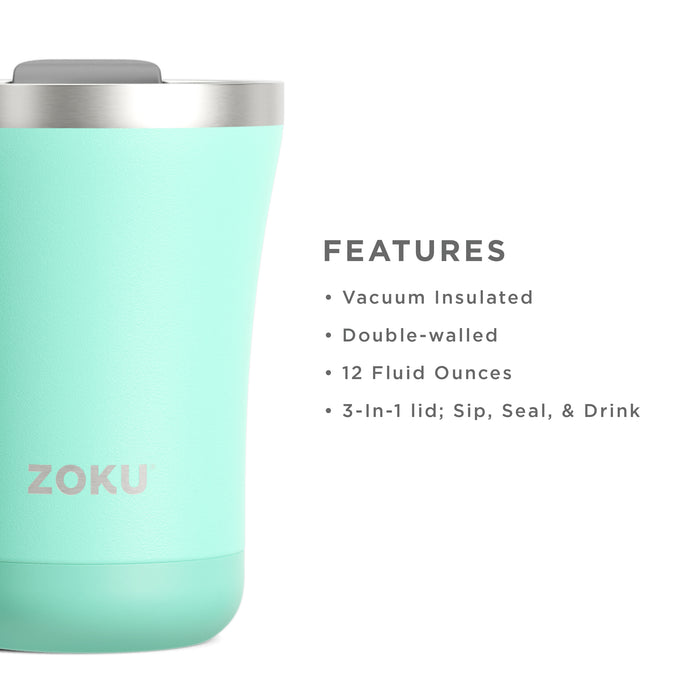Zoku - Thermosbeker RVS, 350 ml, Turquoise, 3-in-1 - Zoku