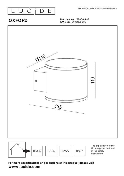 Lucide OXFORD Wandlamp - Zwart