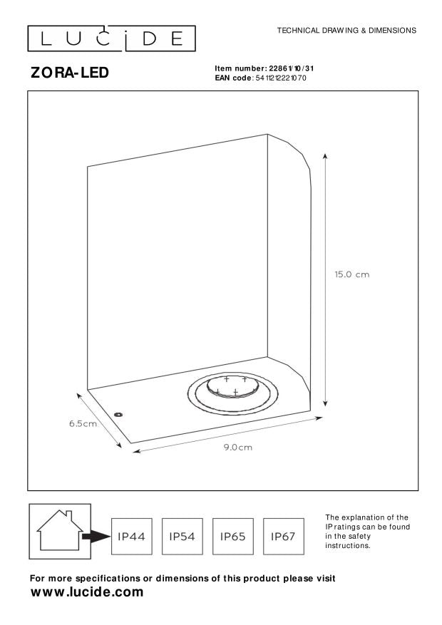 Lucide ZORA-LED Wandspot - Wit
