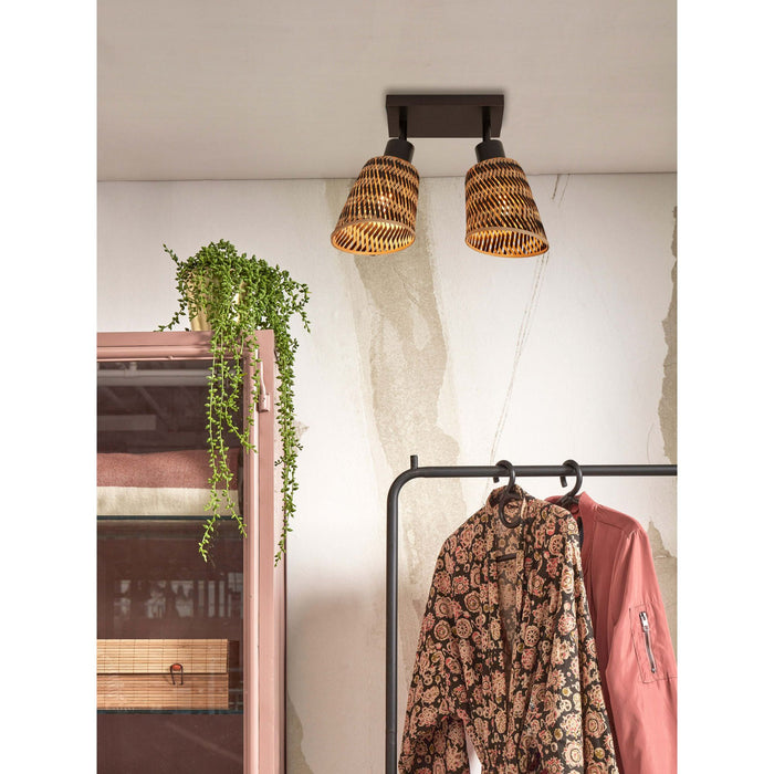 GOOD&MOJO Plafonniere Java - Bamboe Zwart|Naturel - 28x15x24cm