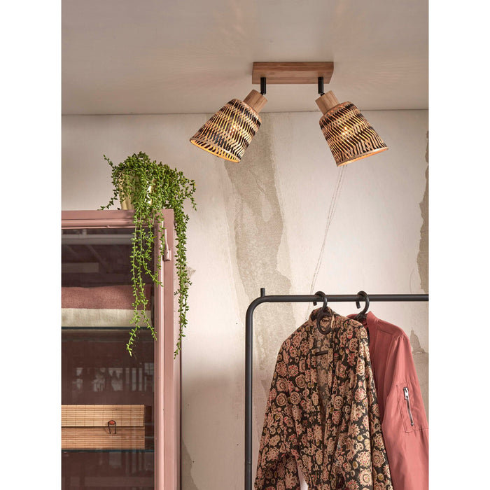 GOOD&MOJO Plafonniere Java - Bamboe Naturel|Zwart - 28x15x24cm