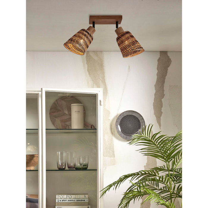 GOOD&MOJO Plafonniere Java - Bamboe Naturel|Zwart - 28x15x24cm