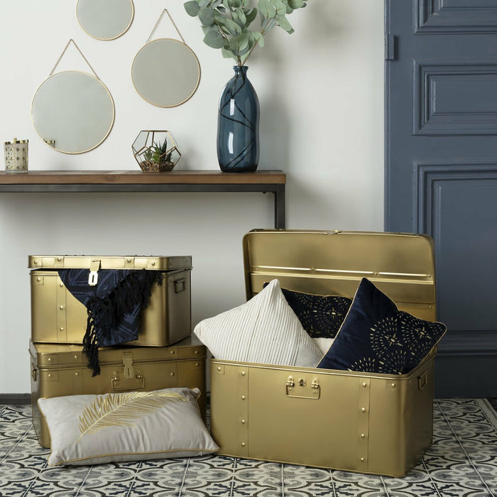 ATMOSPHERA ACDECO Set van 3 ronde metalen kettingspiegels - Goud