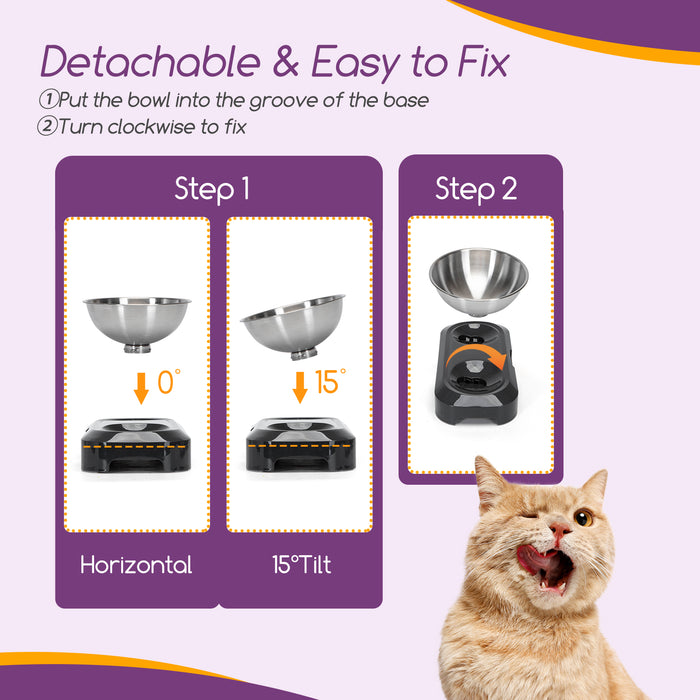 Nobleza Katten voerbakjes - ergonomische dubbele voerbak- Zwart- RVS