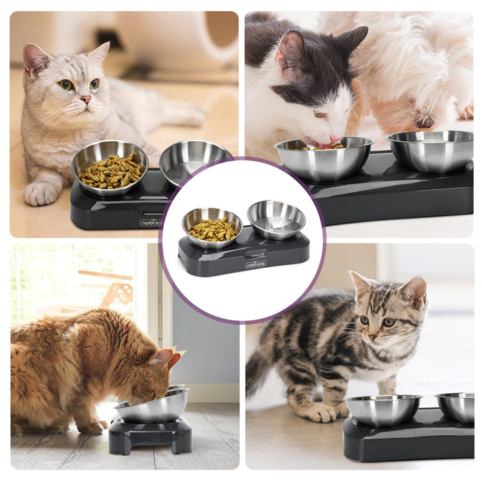 Nobleza Katten voerbakjes - ergonomische dubbele voerbak- Zwart- RVS