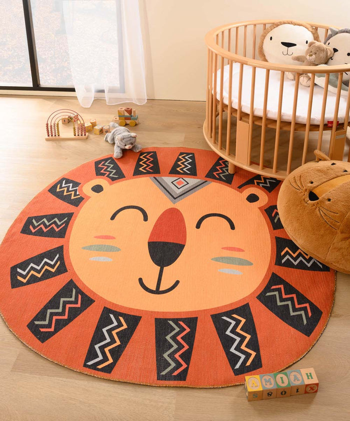 Amiah Vloerkleed leeuw kinderkamer - Wasbaar terra - 107x120 cm