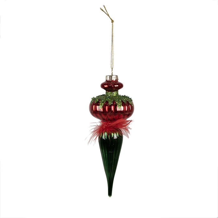 Clayre & Eef Kerstbal 18 cm Rood Groen Glas Kerstboomversiering