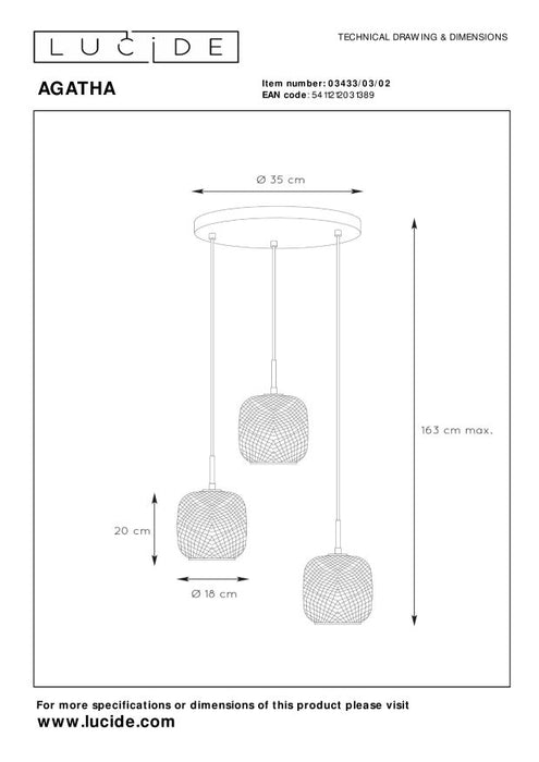 Lucide AGATHA Hanglamp 3xE27 - Mat Goud | Messing