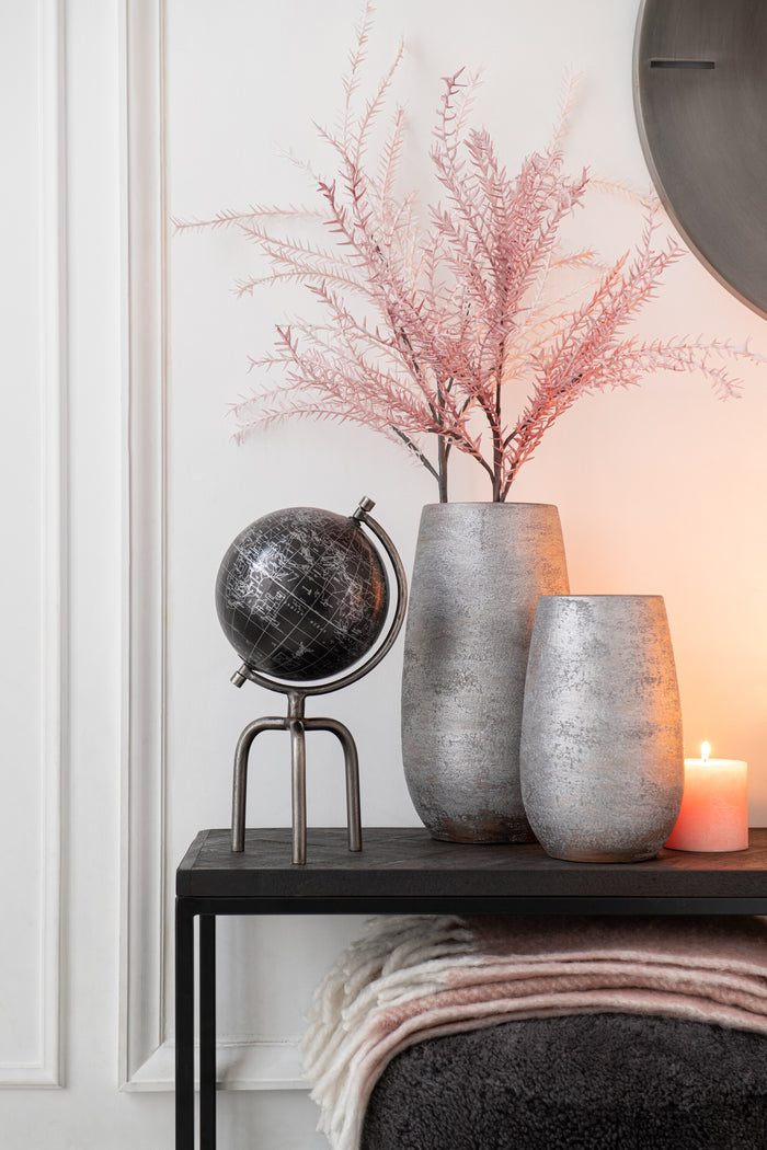 J-Line vaas Oneffen Ruw - keramiek - zilver - small - 31 cm