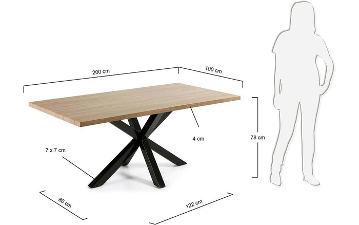 Kave Home Argo Eettafel - 200 x 100 cm - Eiken / Zwart