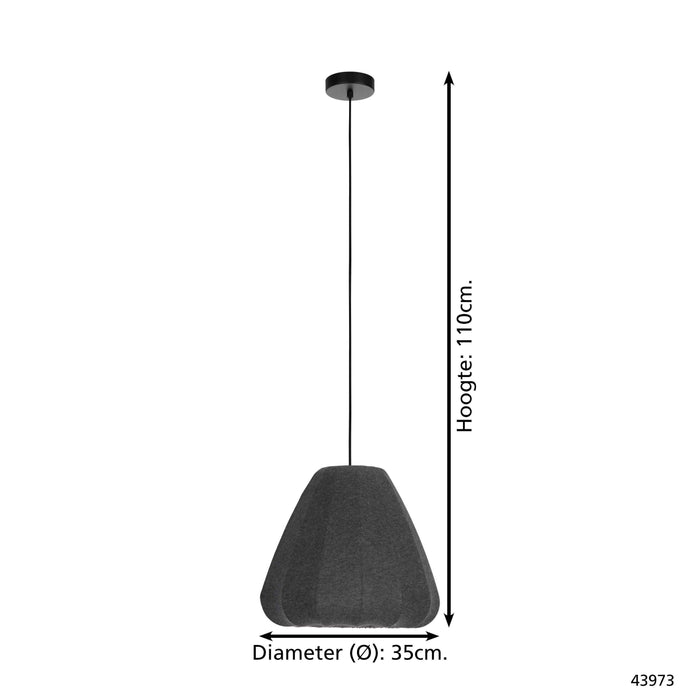 EGLO Barlaston Hanglamp - E27 - Ø 35 cm - Zwart|Grijs - Textiel