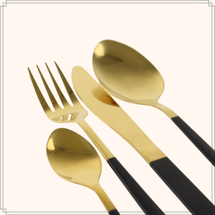 OTIX Bestekset Goud met Zwart 12 persoons 48-delig RVS