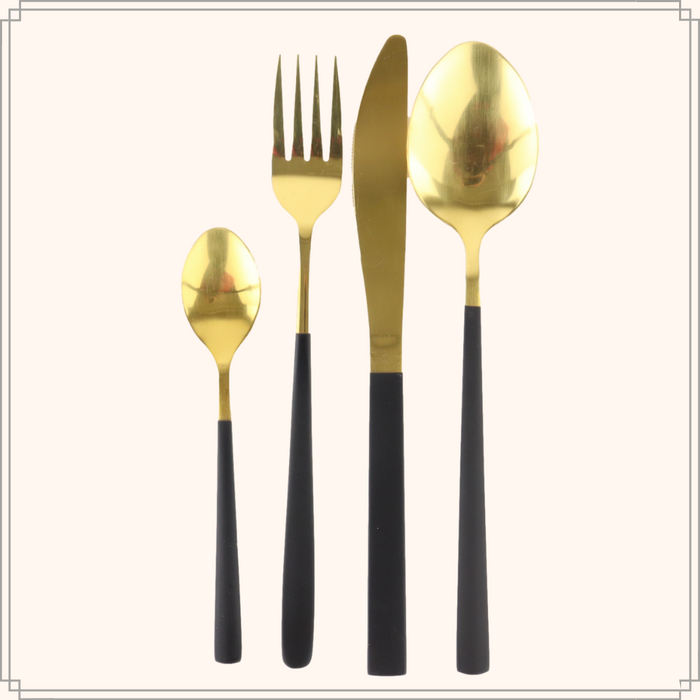 OTIX Bestekset Goud met Zwart 8 persoons 32-delig RVS