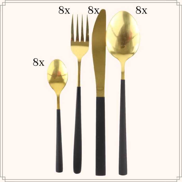 OTIX Bestekset Goud met Zwart 8 persoons 32-delig RVS