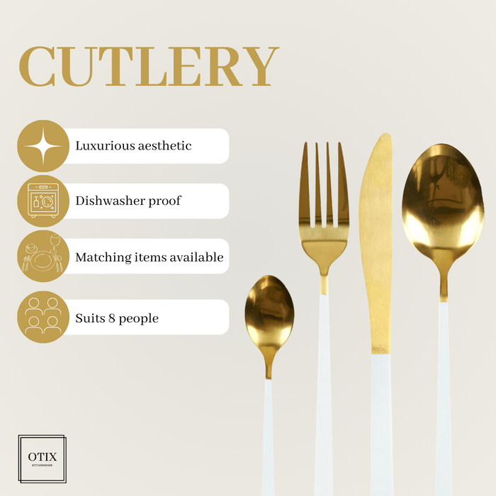 OTIX Bestekset Goud met Wit 8 persoons 32-delig RVS
