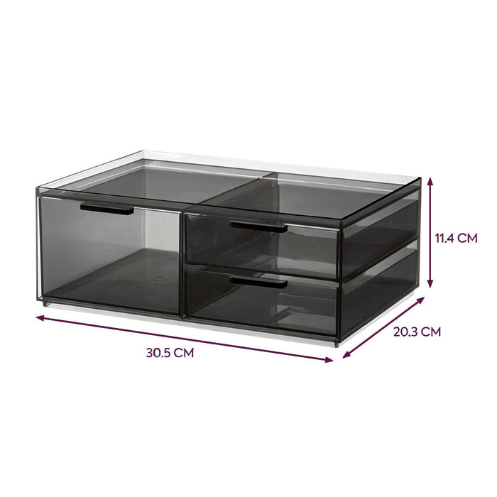 Make-up Organizer, 3 Lades, Breed, 30.5 x 20.3 x 11.4 cm, Smoke - iDes