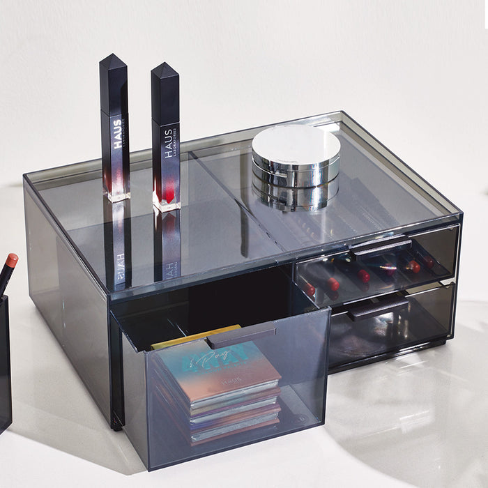 Make-up Organizer, 3 Lades, Breed, 30.5 x 20.3 x 11.4 cm, Smoke - iDes