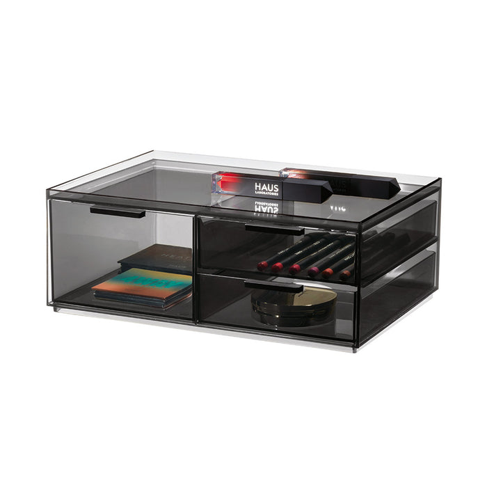 Make-up Organizer, 3 Lades, Breed, 30.5 x 20.3 x 11.4 cm, Smoke - iDes