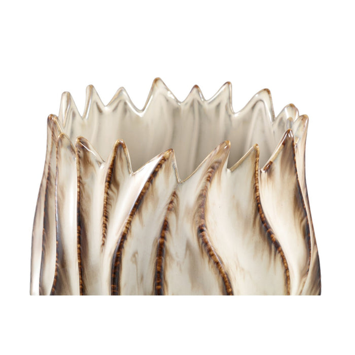 PTMD Rozella Cream ceramic pot wavy