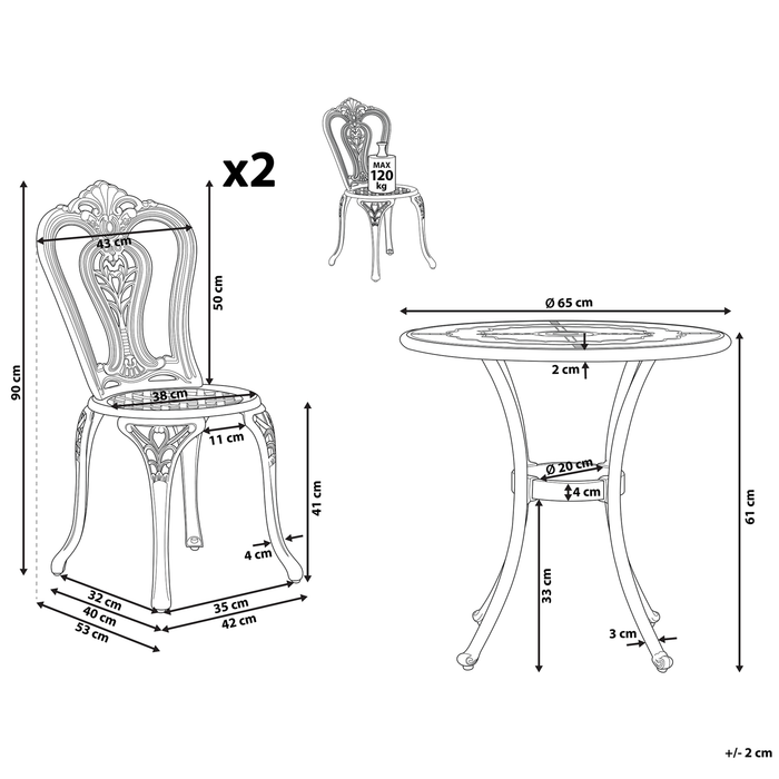 Beliani - BOVINO - Bistroset voor 2 - Bruin - Aluminium