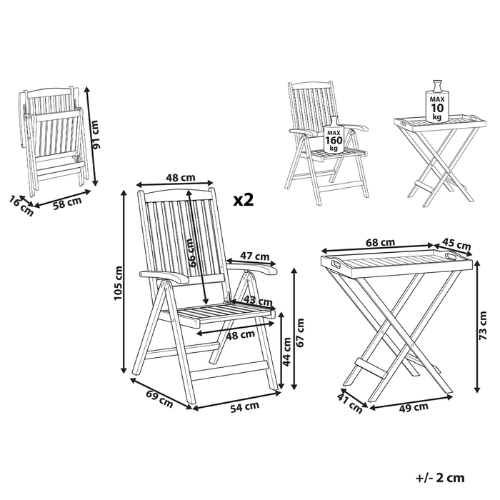 Beliani - AMANTEA - Bistroset voor 2 - Donkere houtkleur - Acaciahout