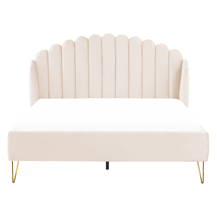 Beliani-AMBILLOU-Tweepersoonsbed-Lichtbeige-160 x 200 cm-Fluweel