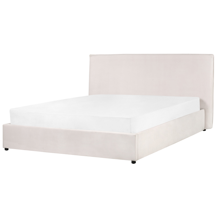 Beliani-LAVAUR-Bed met opbergruimte-Gebroken wit-160 x 200 cm-Fluweel