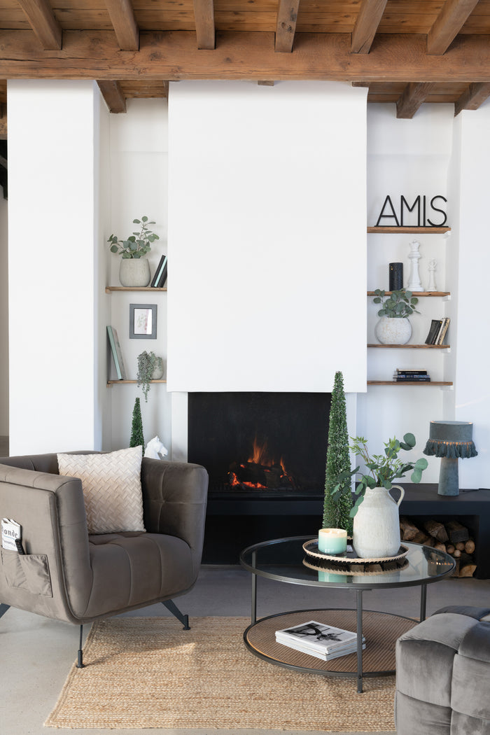 J-Line Salontafel Rond Metaal|Glas Zwart|Naturel