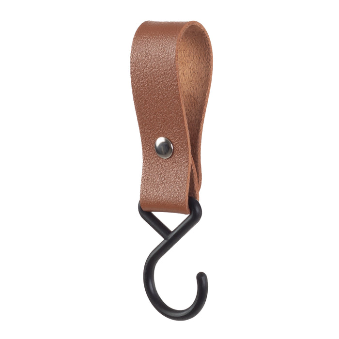 QUVIO ophanghaak met leren bandje - Bruin - set van 2