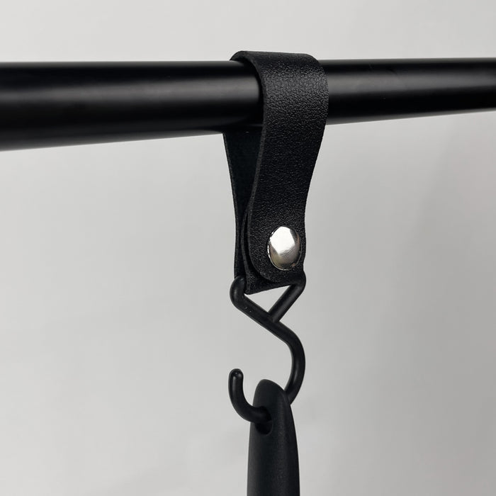 QUVIO ophanghaak met leren bandje - Zwart - set van 8