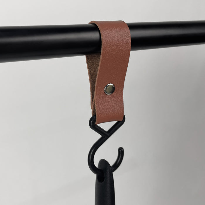 QUVIO ophanghaak met leren bandje - Bruin - set van 6