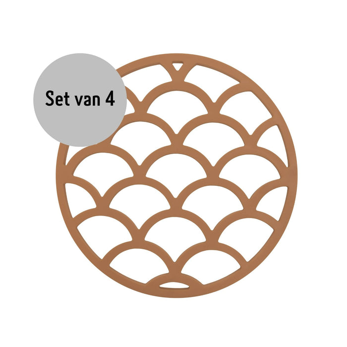 Krumble Pannenonderzetter met schubben patroon - Bruin - Set van 4