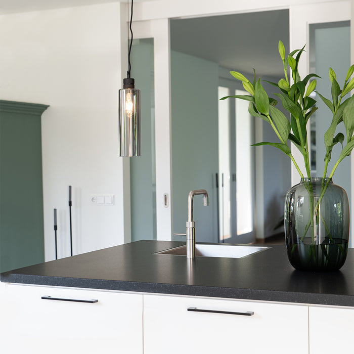 QAZQA Moderne hanglamp zwart met smoke glas - Stavelot