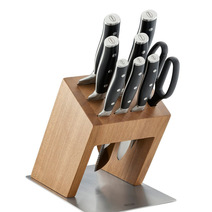 Messenblok, 8 Sleuven, Iepenhout, Edelstaal - Rösle | KnifeX