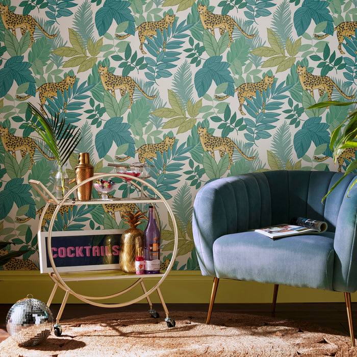 Envy vliesbehang Cheetin Day wit|groen 10mx52cm