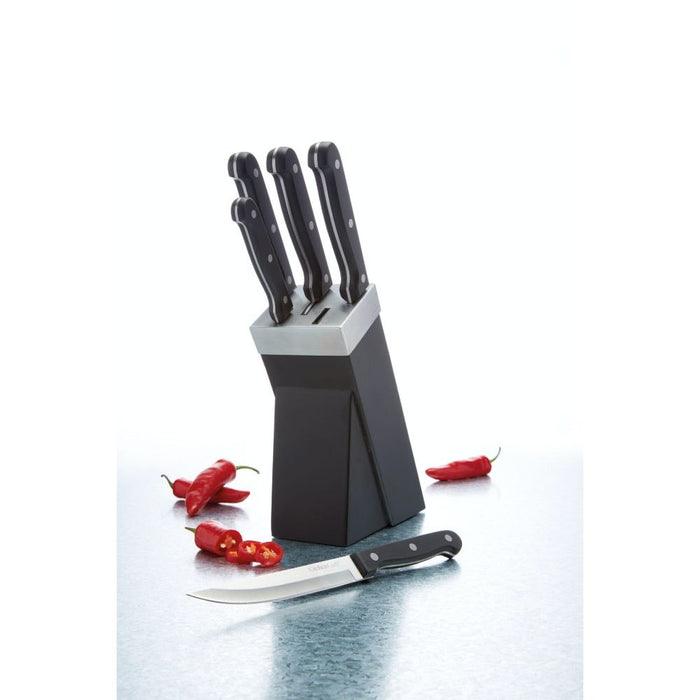 Messenset met Messenblok, 5 Messen, Zwart, Hout, RVS - KitchenCraft