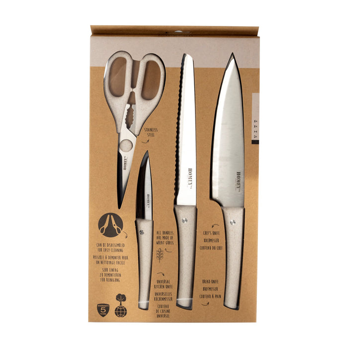 Homey's Vitt keukenset - 4-delig - RVS|tarwegras - duurzaam