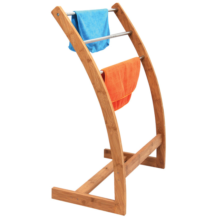 MSV Handdoeken ophangrek badkamer - bamboe hout - 57 x 35 x 85 cm