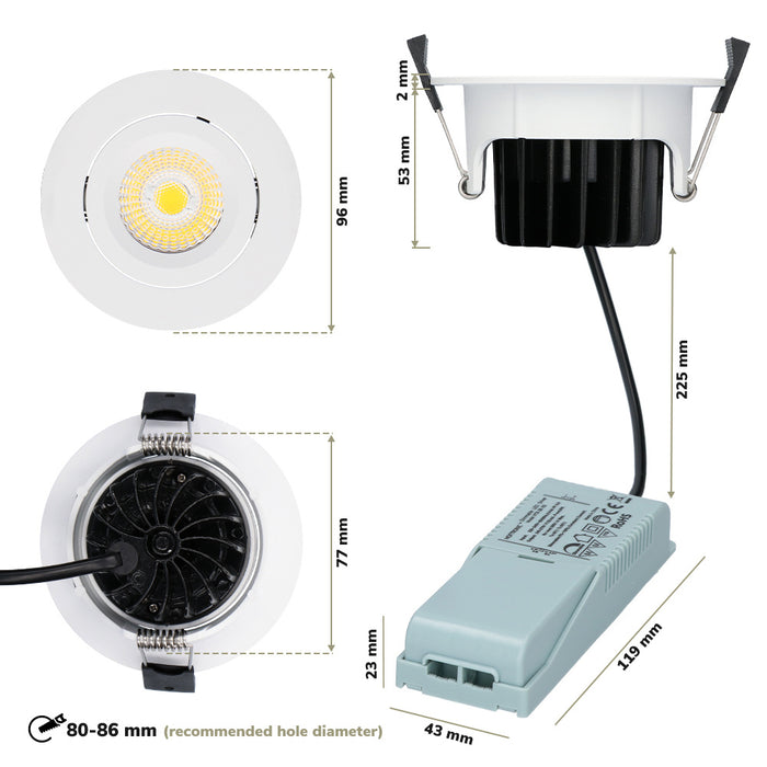 HOFTRONIC 6x Salerno - LED Inbouwspots Badkamer IP44 Wit