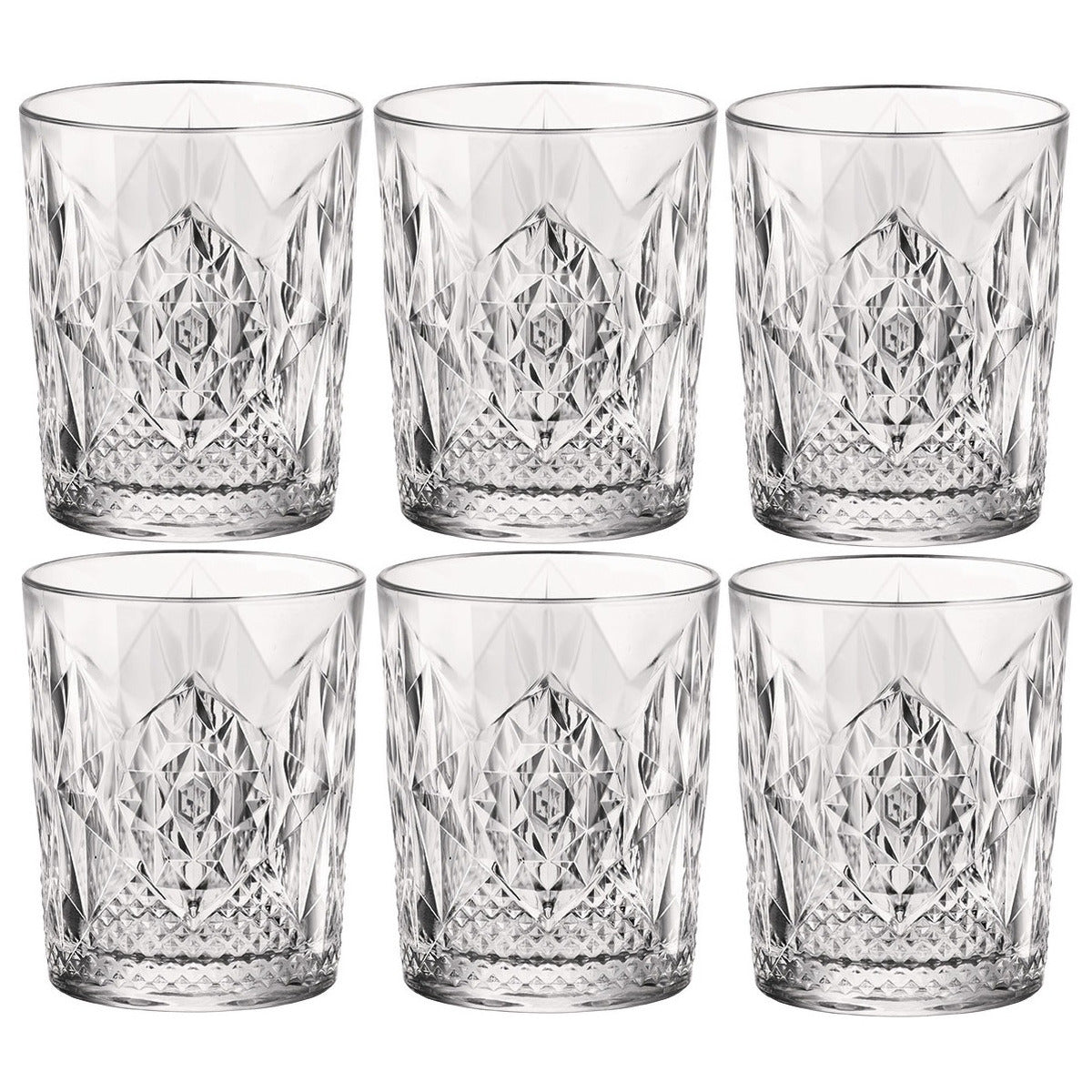 Bormioli Rocco Whiskeyglazen - 6x stuks - glas - 390 ml - gedecoreerd