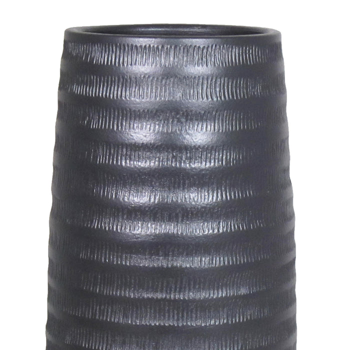 Floran Vaas - zwart - mat - ribbels - keramiek - 22 x 40 cm