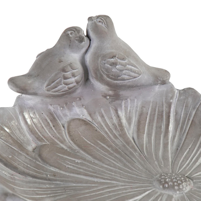 Mega Collections vogelbad|voederschaal - bloem - grijs - D29 cm